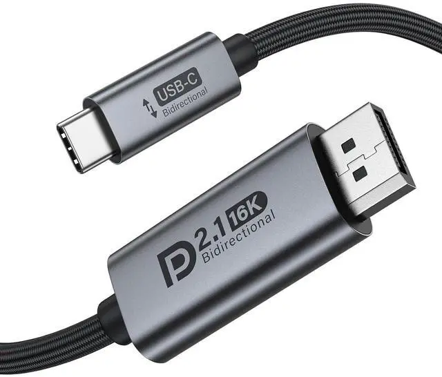 Main image of Bidirectional USB C to DisplayPort 2.1 Cable, 16K DisplayPort to USB C Cord 10ft, 16K@60Hz 8K@240Hz/120Hz Premium Aluminum Plug & Play Compatible with MacBook Pro/Air, Laptop, Graphics Card
