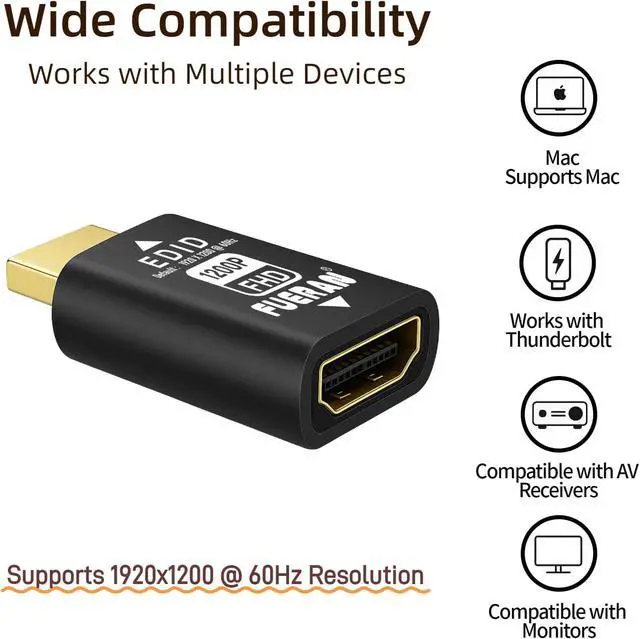 Alt view image 3 of 5 - HDMI edid Emulator Adapter, emulators,Reliable Pass-Through for Video Splitters, Extenders, AV Receivers Plug & Play (1920X1200@60Hz-4P)