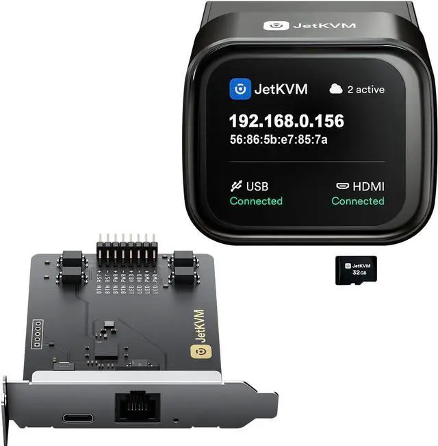 Main image of JetKVM and ATX Power Control Bundle Remote Power On/Off/Reboot via Jet KVM Over IP, Low Latency BIOS Access Open Source for Windows/Mac/Linux/Raspberry Pi Server Offices Data Center