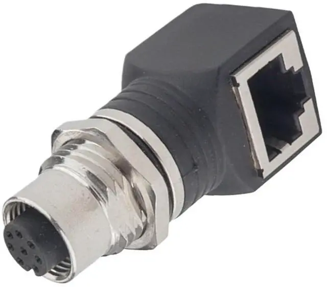 Main image of M12 to RJ45 Adapter 4-core D-Type 8-core AX-Type Network Cable Ethernet Straight-Angled Male and Female Network Port Connector(M12 Female to RJ45 Bend 8 core)