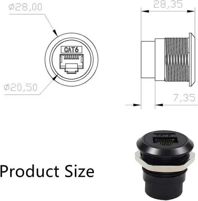Alt view image 4 of 7 - PENGLIN 5PCS RJ45 Panel Mount Connector,Double Head CAT6/5e /5 Ethernet LAN Cable Connector Adapter Female to Female with Waterproof/Dust Cap