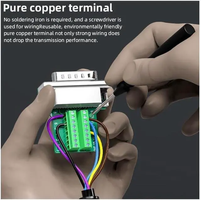 Alt view image 3 of 7 - Thin DB15 Solder-Free Connector 15 Pin Male Female Connector D-SUB 15Pin Breakout Terminal Serial Port Adapter(Metal Female)