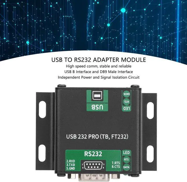 Alt view image 3 of 7 - Diyeeni Industrial USB to RS232 Adapter, USB to RS232 Bidirectional Conversion Serial Module, Power & Signal Isolation, Overcurrent & Electrostatic Guard Circuits, Aluminum Shell