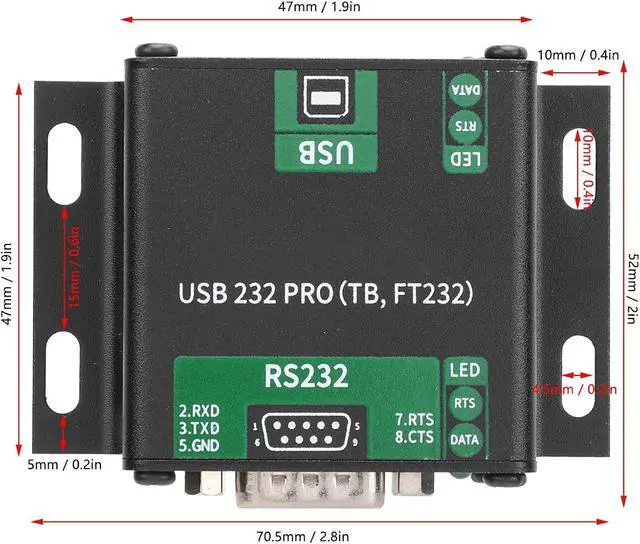Alt view image 5 of 7 - Diyeeni Industrial USB to RS232 Adapter, USB to RS232 Bidirectional Conversion Serial Module, Power & Signal Isolation, Overcurrent & Electrostatic Guard Circuits, Aluminum Shell