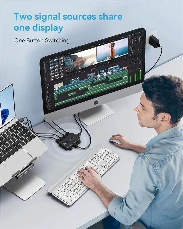 Alt view image 3 of 4 - KVM Switch HDMI 2 in 1 Out for 2 Computers Sharing One HD Monitor and Keyboard Mouse