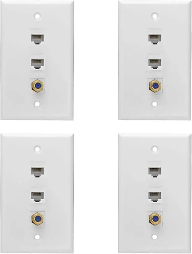 Main image of Coax Keystone 4pcs Ethernet Coax Wall Plate 2 Port Cat6 RJ45 Keystone and 1 F Type Connector Female