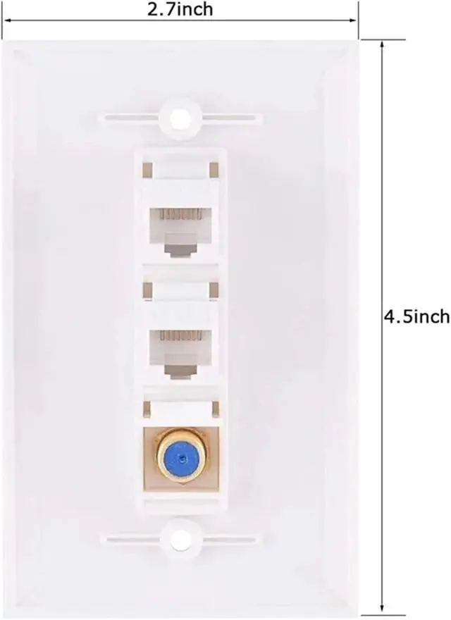 Alt view image 2 of 6 - Coax Keystone 4pcs Ethernet Coax Wall Plate 2 Port Cat6 RJ45 Keystone and 1 F Type Connector Female