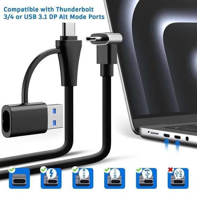 Alt view image 4 of 5 - KYY USB-C to USB-C Cable & USB-A Adapter, Video Output Monitor Cable, PD Fast Charging, for X90D / X90G Monitors, 3ft, Black