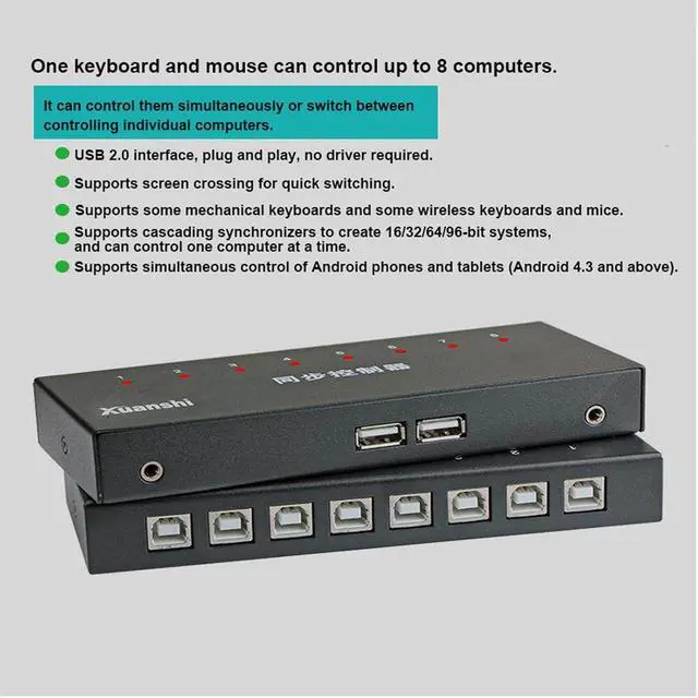 Alt view image 5 of 7 - 4/8/16 Port Synchronous Control - USB Multi Open Synchronizer/Sharer, KVM Switch/Distributor, USB Keyboard Mouse Sync Controller, for Game Tudios, Stock Market Surveillance, Offices(8 Ports)
