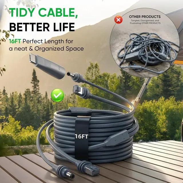 Alt view image 5 of 6 - 2 in 1 Starlink Mini Ethernet Cable 16.4FT/5M, Starlink Mini Cable DC/USB C Power Cord + RJ45 Ethernet, DC to DC, DC to C Power Adapter Replacement Starlink Mini Accessories Waterproof