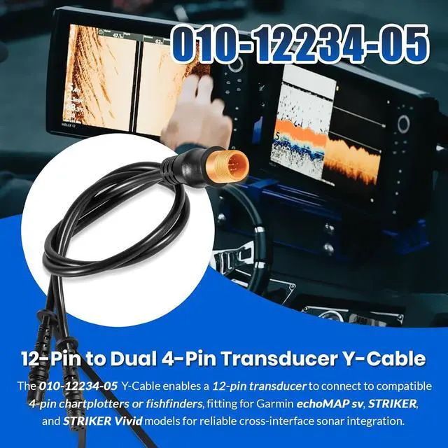 Alt view image 2 of 7 - 12-Pin to Dual 4-Pin Transducer Y-Cable 010-12234-05 for Garmin echoMAP 71sv/72sv/75sv, for Striker 7sv, for Striker Plus 7sv/9sv, for Striker Vivid 7sv/9sv Chartplotter or Fish Finder