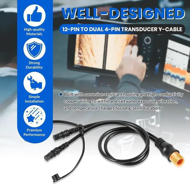 Alt view image 5 of 7 - 12-Pin to Dual 4-Pin Transducer Y-Cable 010-12234-05 for Garmin echoMAP 71sv/72sv/75sv, for Striker 7sv, for Striker Plus 7sv/9sv, for Striker Vivid 7sv/9sv Chartplotter or Fish Finder