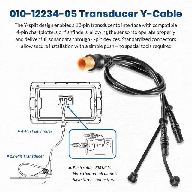 Alt view image 4 of 7 - 12-Pin to Dual 4-Pin Transducer Y-Cable 010-12234-05 for Garmin echoMAP 71sv/72sv/75sv, for Striker 7sv, for Striker Plus 7sv/9sv, for Striker Vivid 7sv/9sv Chartplotter or Fish Finder