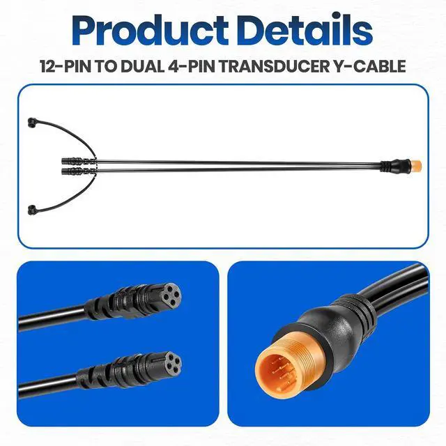 Alt view image 6 of 7 - 12-Pin to Dual 4-Pin Transducer Y-Cable 010-12234-05 for Garmin echoMAP 71sv/72sv/75sv, for Striker 7sv, for Striker Plus 7sv/9sv, for Striker Vivid 7sv/9sv Chartplotter or Fish Finder