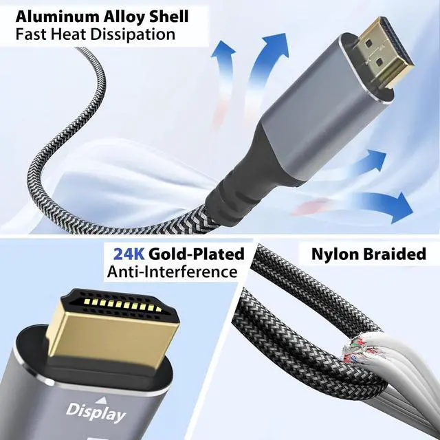 Alt view image 6 of 7 - Cyberguys! USB C to HDMI Cable, 4K 60Hz Braided Type-C Cord with Gold-Plated Connectors, Thunderbolt Compatible, Works with MacBook, iPad Pro, Dell, HP, Samsung, Chromebook, Projector, 6 FT, 2-Pack
