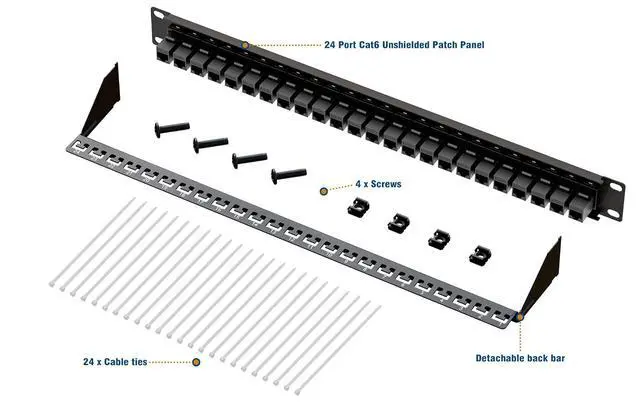 Alt view image 4 of 6 - iwillink 10Gbps Cat6A Patch Panel 24 Port, Keystone Patch Panel UTP 19-Inch with Back Bar, Wallmount or Rackmount, Compatible with Cat5, Cat5e, Cat6, Cat6A Cabling