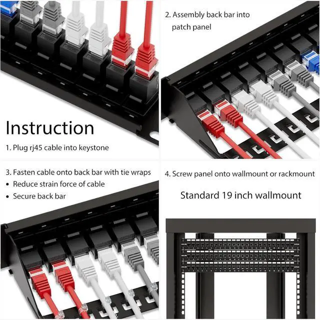 Alt view image 6 of 6 - iwillink 10Gbps Cat6A Patch Panel 24 Port, Keystone Patch Panel UTP 19-Inch with Back Bar, Wallmount or Rackmount, Compatible with Cat5, Cat5e, Cat6, Cat6A Cabling