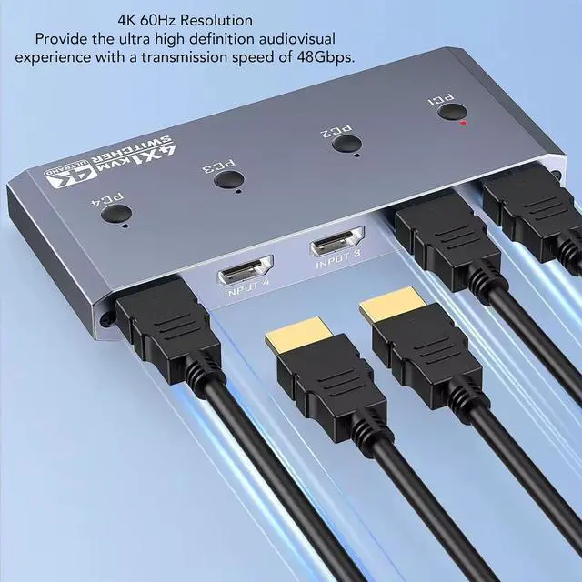 Alt view image 3 of 7 - Tangxi 4x1 HDMI KVM Switchs 4K 60Hz for 4 Computers Share 1 Monitor, Quad HDMI Multiviewer Switcher with 4 USB 2.0 Ports, Quick View for Camera, PC, Laptop