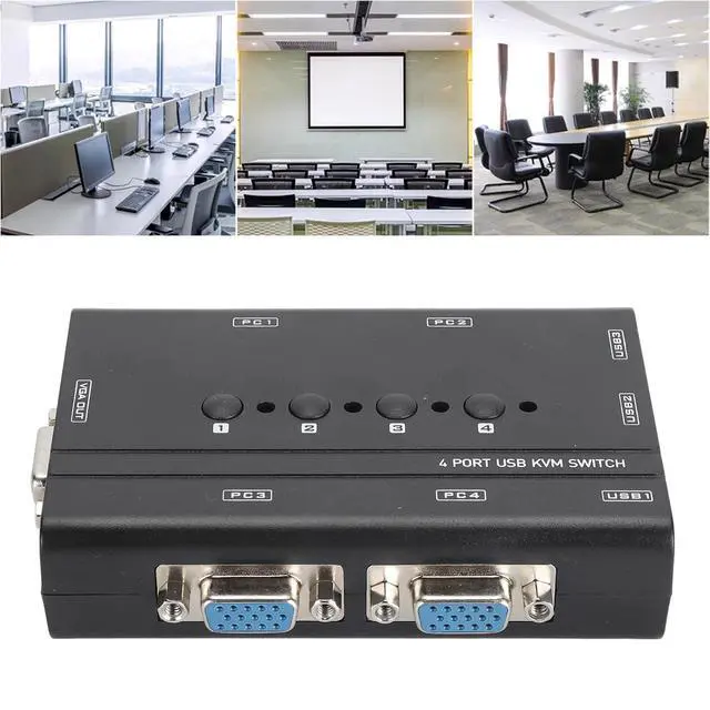 Alt view image 3 of 7 - Semme USB VGA KVM Switch 4 Port Selector for Sharing Display and 3 USB Devices Easy Switching No Software Needed