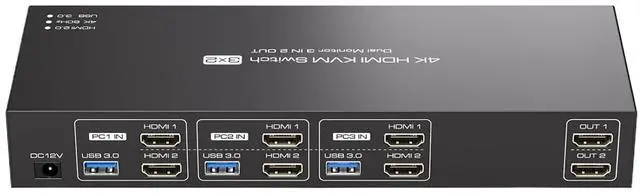 Main image of KVM Switch 2 Monitors 3 Computers,4K@60Hz USB 3.0 KVM Switches Dual Monitor 3 Ports for Triple PC Share Keyboard Mouse(with US Plug)