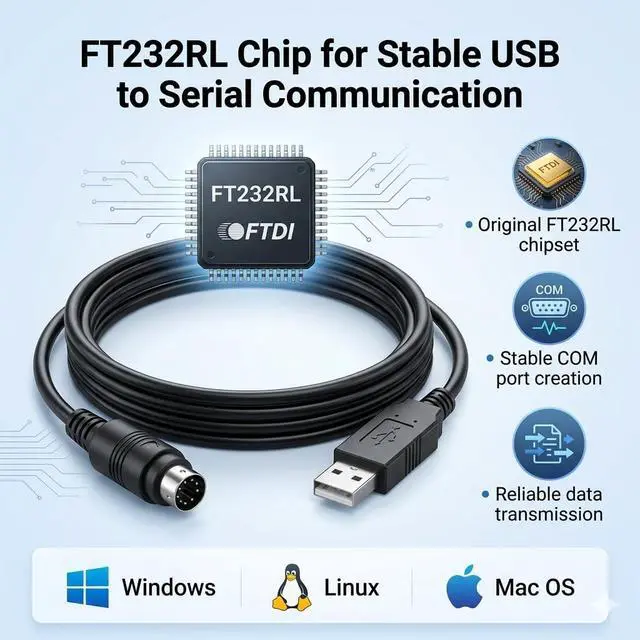 Alt view image 2 of 5 - FT232RL USB to Mini DIN 6-Pin Cable for Schneider Sepam RS232, 1.8M CCA783/CCA784 Compatible Serial Adapter