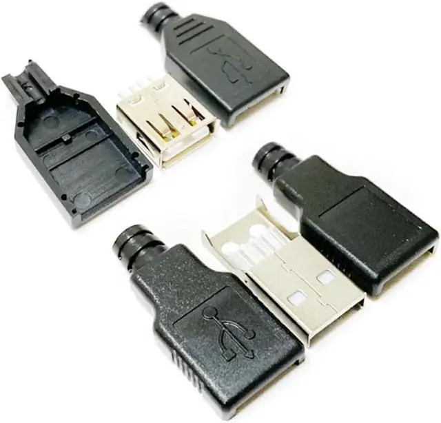 Alt view image 5 of 6 - 10 Sets USB 2.0 Type-A Male Connector - 4-Pin Solder-Type Black Plastic Shell Adapter for Data Connection(Male 10sets)