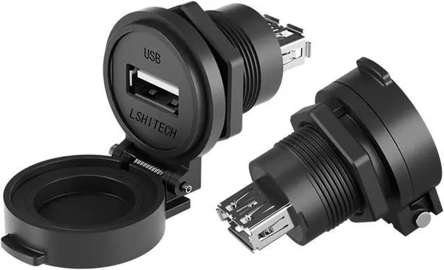 Alt view image 2 of 4 - LU22 PBT Plastic USB2.0 USB3.0 Data Adapter Female Socket Panel Mount Double Head Coupler Type A USB Connector Quick Flap(USB2.0,Plastic Nut,Black Cap)