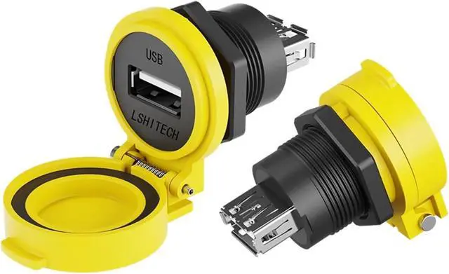 Alt view image 3 of 4 - LU22 PBT Plastic USB2.0 USB3.0 Data Adapter Female Socket Panel Mount Double Head Coupler Type A USB Connector Quick Flap(USB2.0,Plastic Nut,Black Cap)