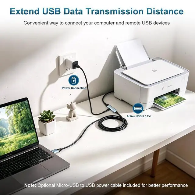 Alt view image 2 of 7 - Tan QY USB 3.0 Active Extension Cable 50Ft,Type A-Male to A-Female Extender Cord with 2 Extension Chipsets Signal Booster and 1 USB-C Charging Port, for Webcam, USB Hub, Camera, Printer(50Ft/15M)