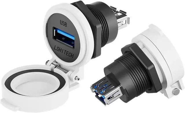 Alt view image 4 of 4 - LU22 PBT Plastic USB2.0 USB3.0 Data Adapter Female Socket Panel Mount Double Head Coupler Type A USB Connector Quick Flap(USB2.0,Plastic Nut,Black Cap)
