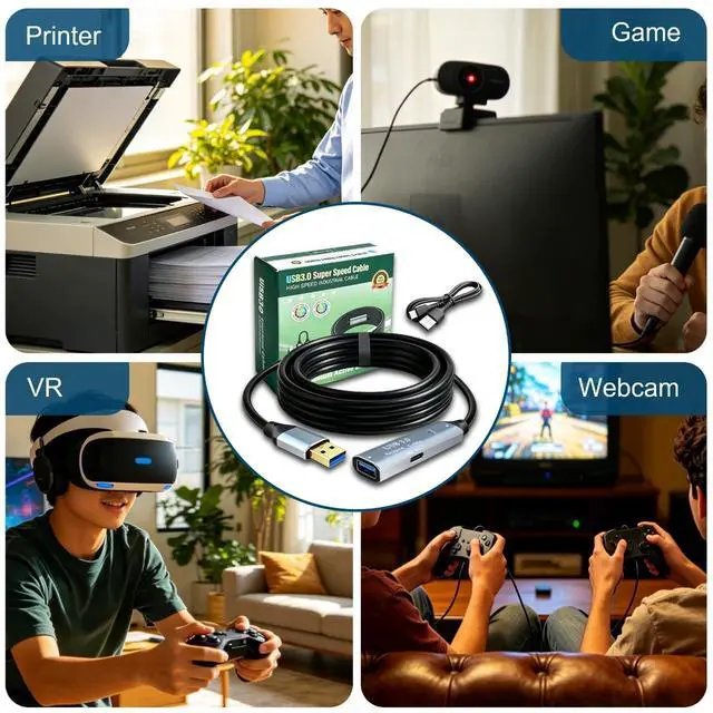 Alt view image 6 of 7 - Tan QY USB 3.0 Active Extension Cable 50Ft,Type A-Male to A-Female Extender Cord with 2 Extension Chipsets Signal Booster and 1 USB-C Charging Port, for Webcam, USB Hub, Camera, Printer(50Ft/15M)