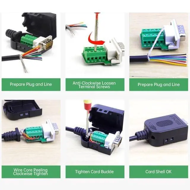Alt view image 5 of 7 - Solder-Free DB9 Breakout Connector D-SUB RS232 RS485 RS422 9 Pin Plug Connectors Transfer-Free Male Female Terminal Adapter(BM)