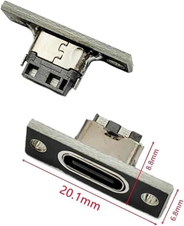 Alt view image 4 of 7 - Type-C USB Female Jack Socket with Fixing Plate - 2Pin, 4Pin, 6Pin Connector for Fast Charging and Data Transfer (2/5/10 Pcs)(Type-1 Black 2Pin,2PCS)