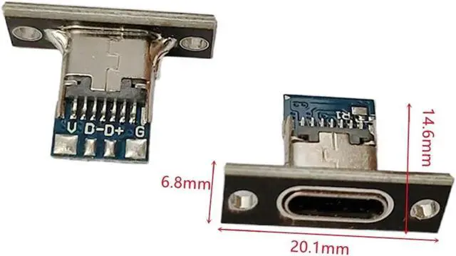 Alt view image 5 of 7 - Type-C USB Female Jack Socket with Fixing Plate - 2Pin, 4Pin, 6Pin Connector for Fast Charging and Data Transfer (2/5/10 Pcs)(Type-1 Black 2Pin,2PCS)