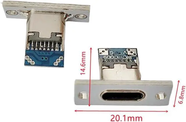 Alt view image 6 of 7 - Type-C USB Female Jack Socket with Fixing Plate - 2Pin, 4Pin, 6Pin Connector for Fast Charging and Data Transfer (2/5/10 Pcs)(Type-1 Black 2Pin,2PCS)