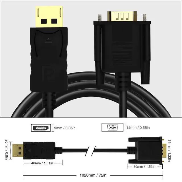 Alt view image 7 of 7 - DisplayPort to VGA Cable 6FT, 6Pack Male to Male DP to VGA Adapter | Display Port to VGA Cord Converter for Computer, Monitor, TV, Projector (Not Bidirectional,Not Compatible with HDMI or USB)