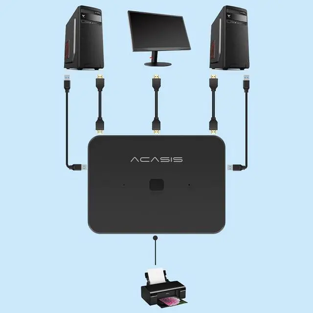 Alt view image 4 of 7 - USB 3.0 Kvm Switch 3 Port 4k 60hz, Button Switcher for 2 Computers Share Monitor Printer Scanner