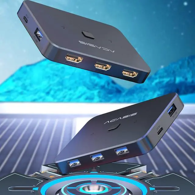 Alt view image 6 of 7 - USB 3.0 Kvm Switch 3 Port 4k 60hz, Button Switcher for 2 Computers Share Monitor Printer Scanner