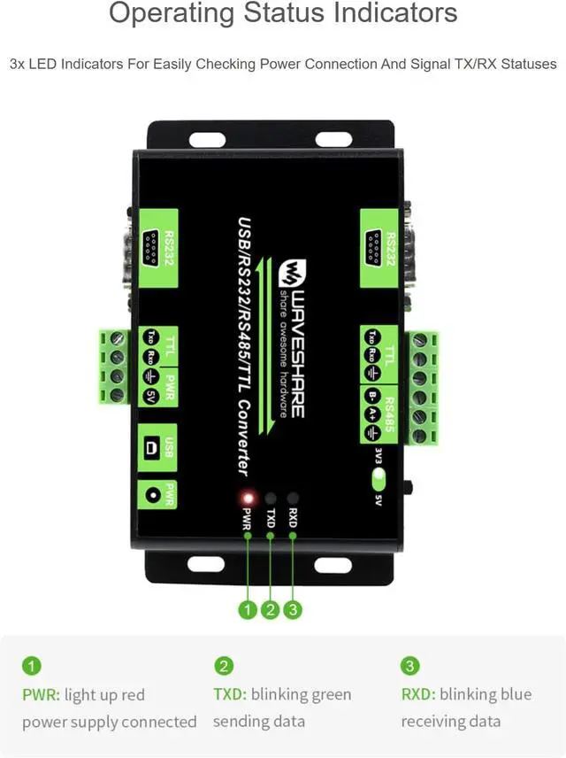 Alt view image 6 of 6 - TUOPUONE Industrial Isolated Multi-Bus Converter Aluminium Alloy USB/RS232/RS485/TTL Communication