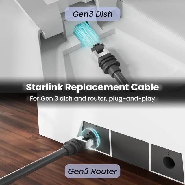 Alt view image 5 of 7 - CableGeeker 75FT Starlink Gen 3 Cable, Waterproof Replacement Ethernet Wire for Standard Gen 3 Dish & Router, Outdoor Rated Cat6 with Gold-Plated Connectors (23M, Grey)