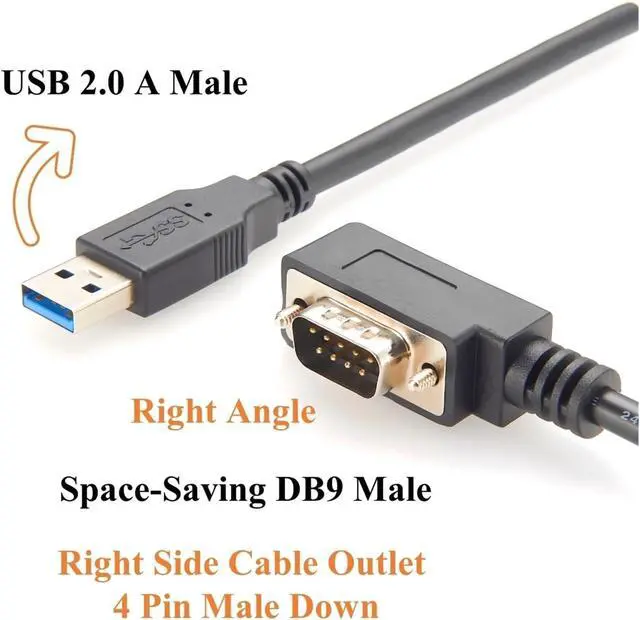 Alt view image 3 of 3 - 90 Degree Low Profile USB 2.0 to DB9 Male Serial Converter Cable Space-Saving to RS232 to COM Port