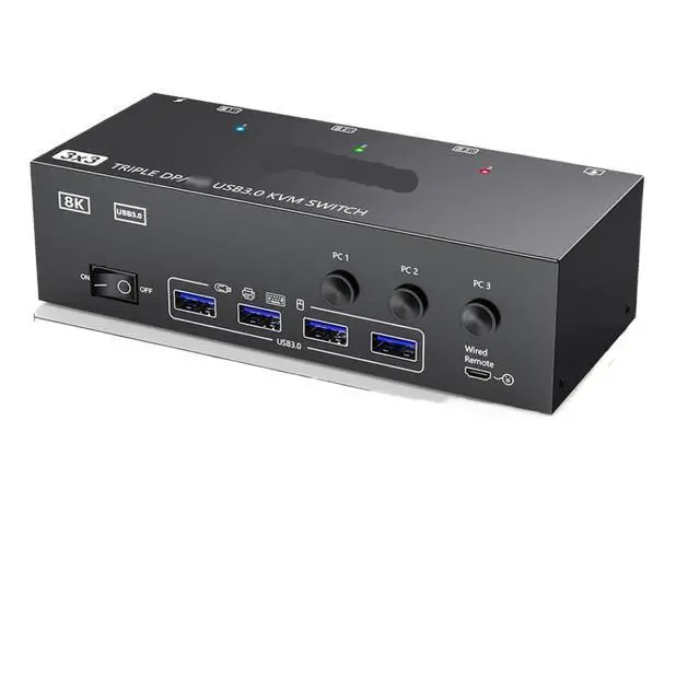 Alt view image 2 of 3 - 3-Port KVM Switch 3 in 3 Out 8K@60Hz 4K@144Hz Triple Monitor USB 3.0 with HDMI and DisplayPort Support