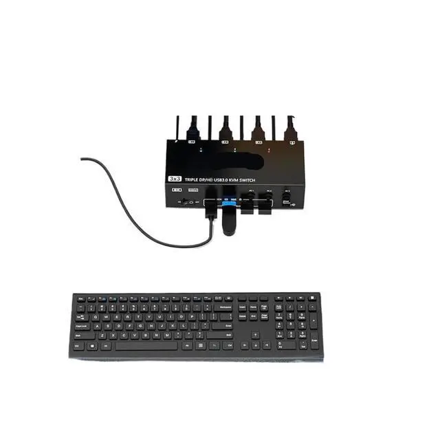 Alt view image 3 of 3 - 3-Port KVM Switch 3 in 3 Out 8K@60Hz 4K@144Hz Triple Monitor USB 3.0 with HDMI and DisplayPort Support