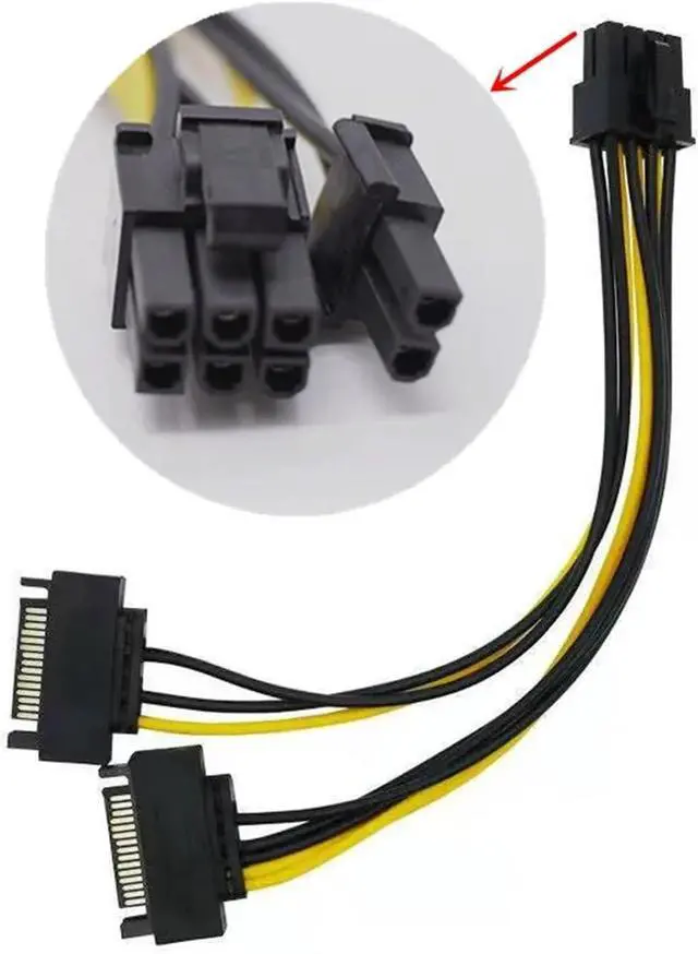 Alt view image 3 of 4 - Single SATA 15 Pin Turn to 8 Pin Graphics Card Power Connector Line 6PIN+2PIN Adapter Cable 15P to 8P Graphics Card Line Cable(Sata x 2)