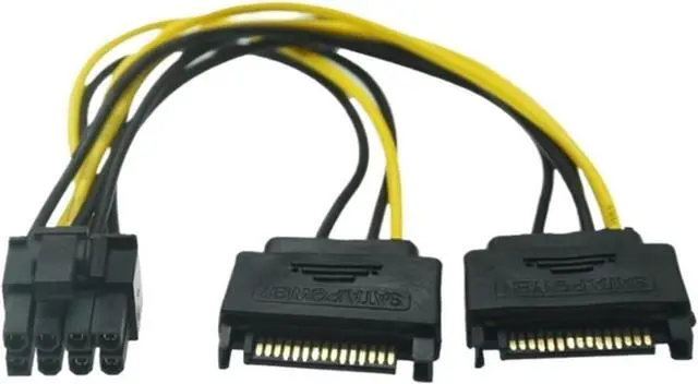 Main image of 0.2m 2 SATA Power to 6Pin & 8 Pin (6+2) PCI Express PCI-E Video Card Power Cable Adapter(8pin to 2sata15pin)