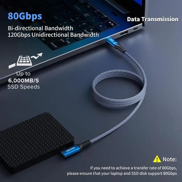 Alt view image 5 of 7 - 240W for Thunderbolt 5 Cable Right Angle 6.6 ft, 120Gbps Bandwidth, 80Gbps, Dual 8K, 4K 540Hz, Triple 4K 144Hz for iPhone 17, Thunderbolt 4, USB4, SSD, MacBook M4 Pro, Dock, eGPU, Mac mini M4 / M4 Pro