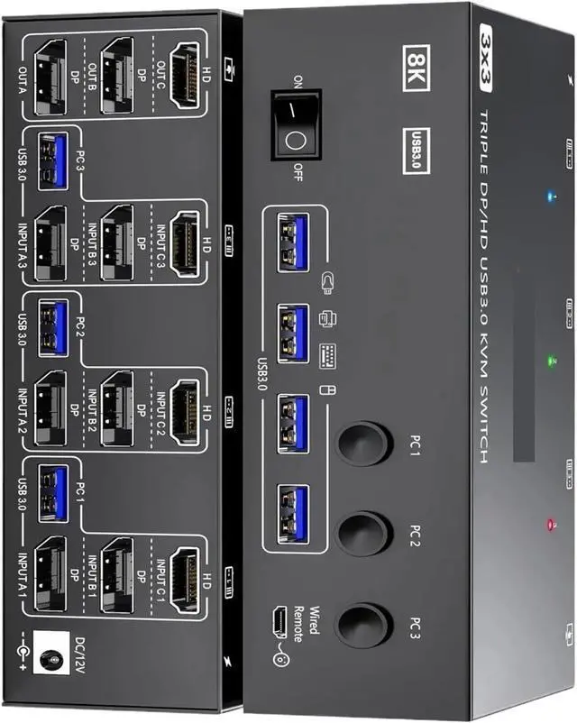Main image of KVM Switch 3/2 Monitors 3 Computers 8K HDMI Displayport Triple Monitor/Dual Monitor Mixed Display KVM with 4 USB 3.0 Ports(303DH)