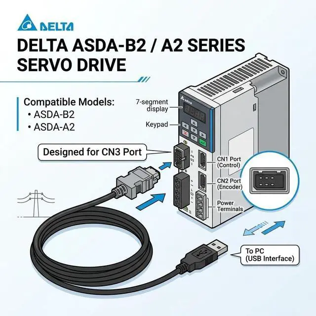 Alt view image 3 of 6 - USB to SM-6P Encoder Cable FT232RL RS485 Programming Cable for Delta ASDA-B2/A2 Servo Drive CN3 Port, 6ft Shielded Industrial Cable