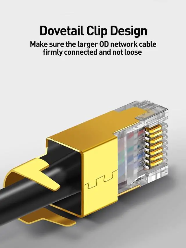Alt view image 7 of 7 - 50-Pack Cat7 Cat6A Shielded Pass Through RJ45 Connectors, 3-Prong Gold Plated CAT7 Modular Plug for Solid or Stranded STP/FTP Ethernet Cable (Gold)