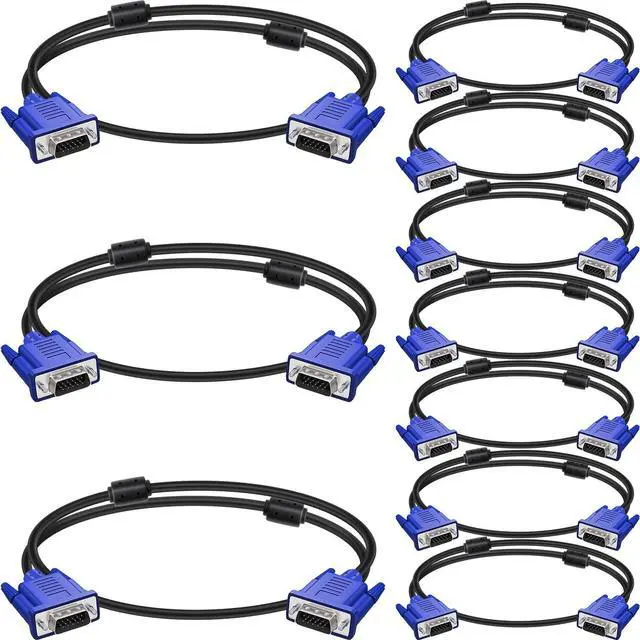 Main image of VGA to VGA Monitor Cable 6 Feet Male to Male Computer Cord for TV Computer Projector - 6 Feet (10 Pack)